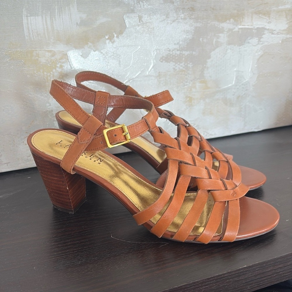 Lauren Ralph Lauren Brown Leather Strappy Sandal - Picture 3 of 6